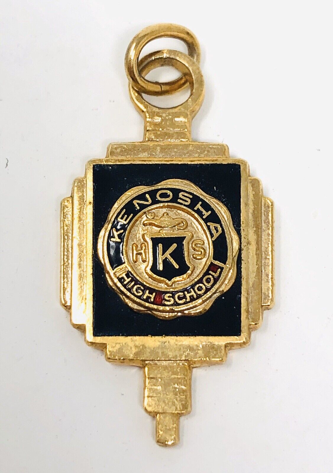 Rare Vintage Kenosha High School Necklace Pendant Charm Enamel Brass DK21