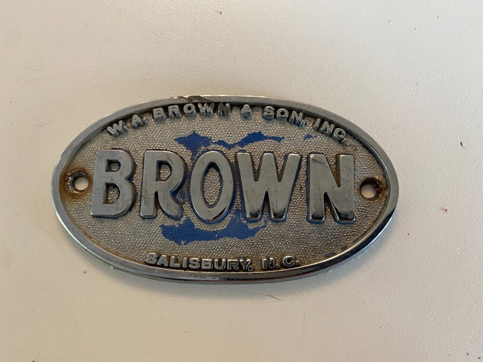 W.A. Brown & Son Walk-in Refrigerator Metal Emblem Salisbury North Carolina NC