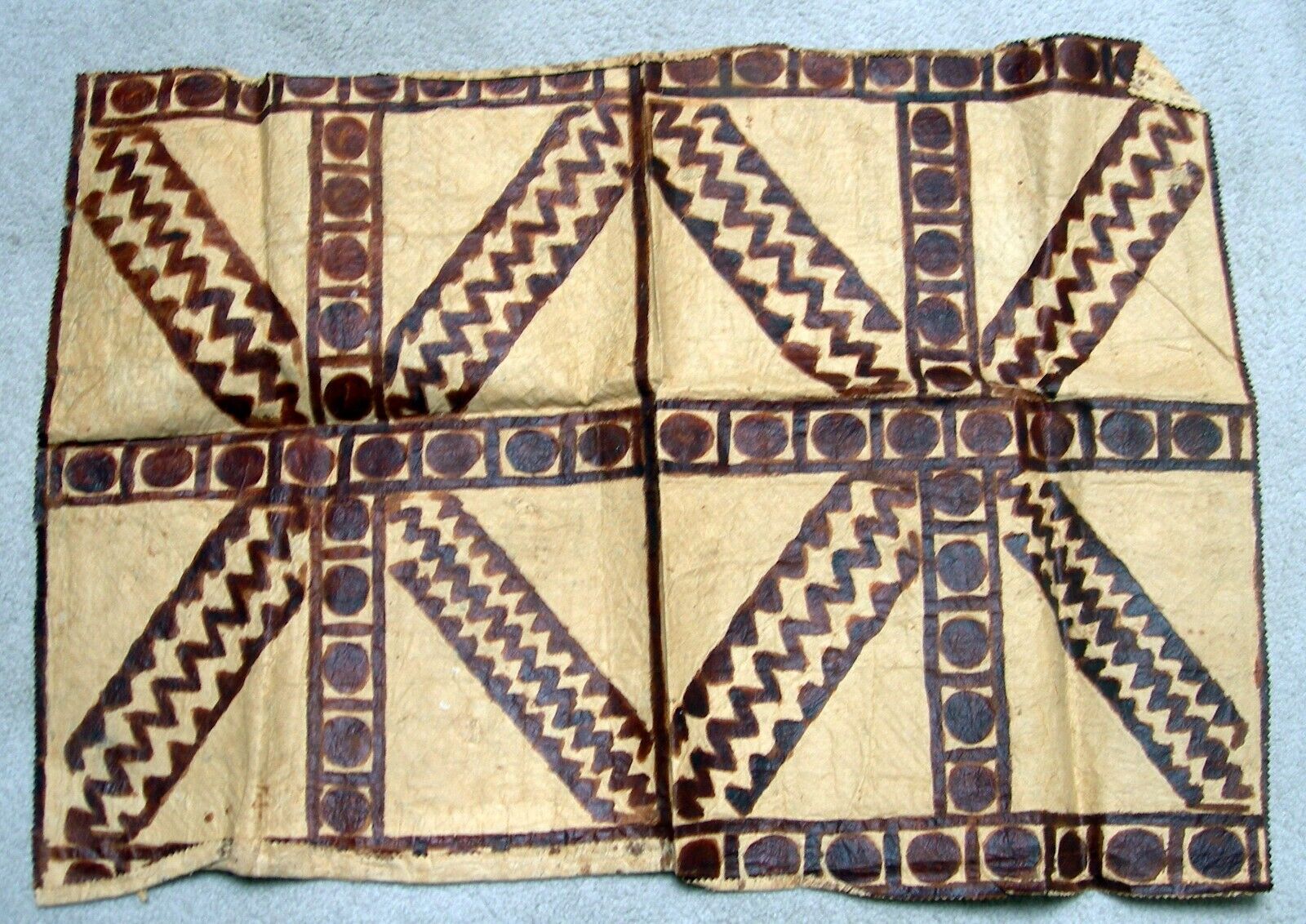 Vintage Polynesian Tapa Bark Cloth Fragment Pacific Islands 24X32 Early 20th C.