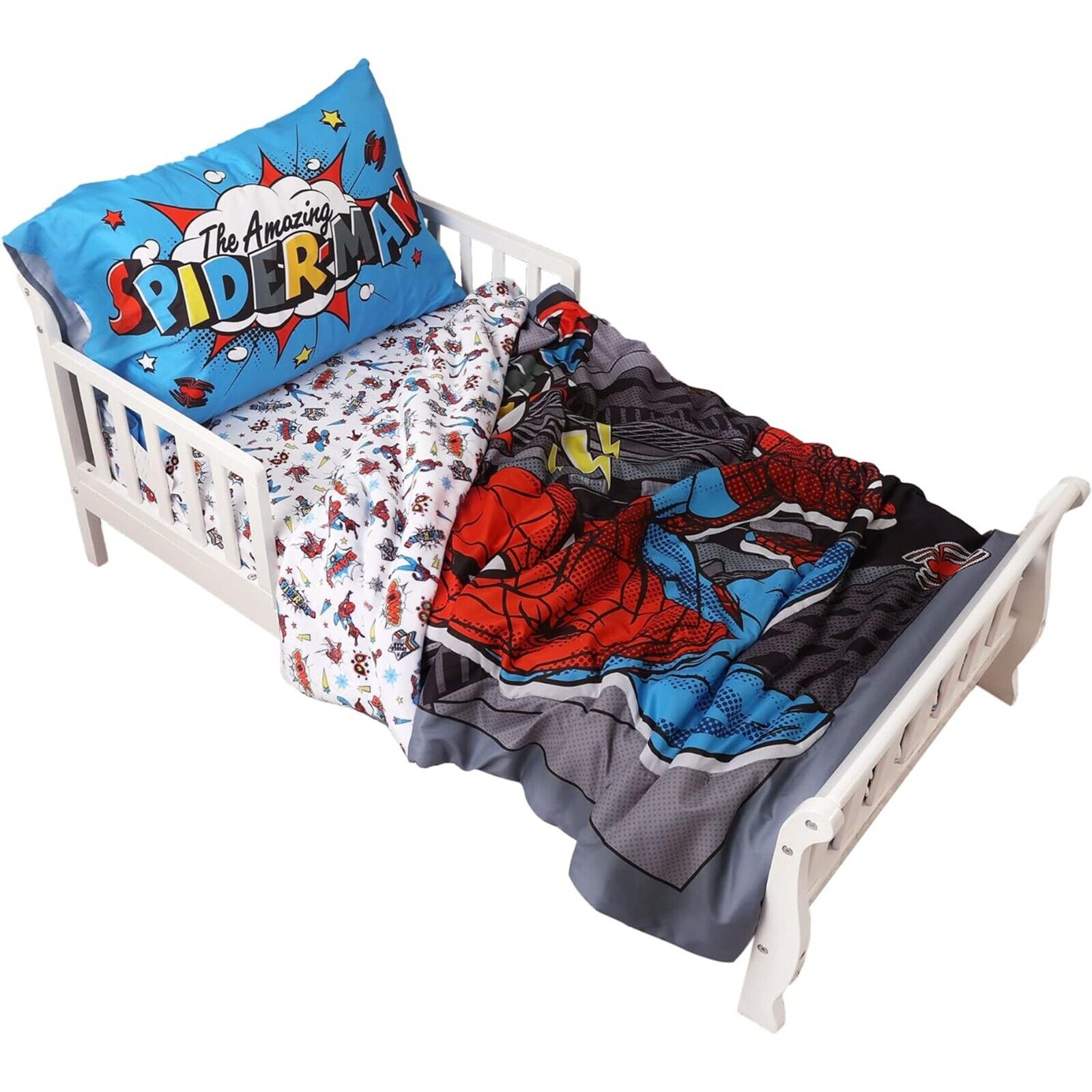 Marvel Spider-Man Comic Toddler Sheet Set for Kids - 3 Piece Bedding Set