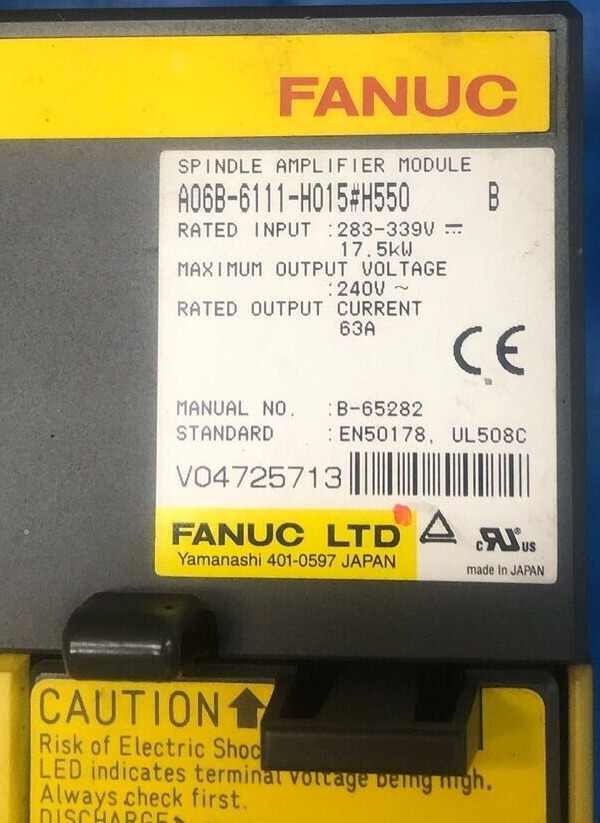 FANUC A06B-6111-H015 #H550 B Spindle Amplifier Module Input 283-339V 17.5Kw