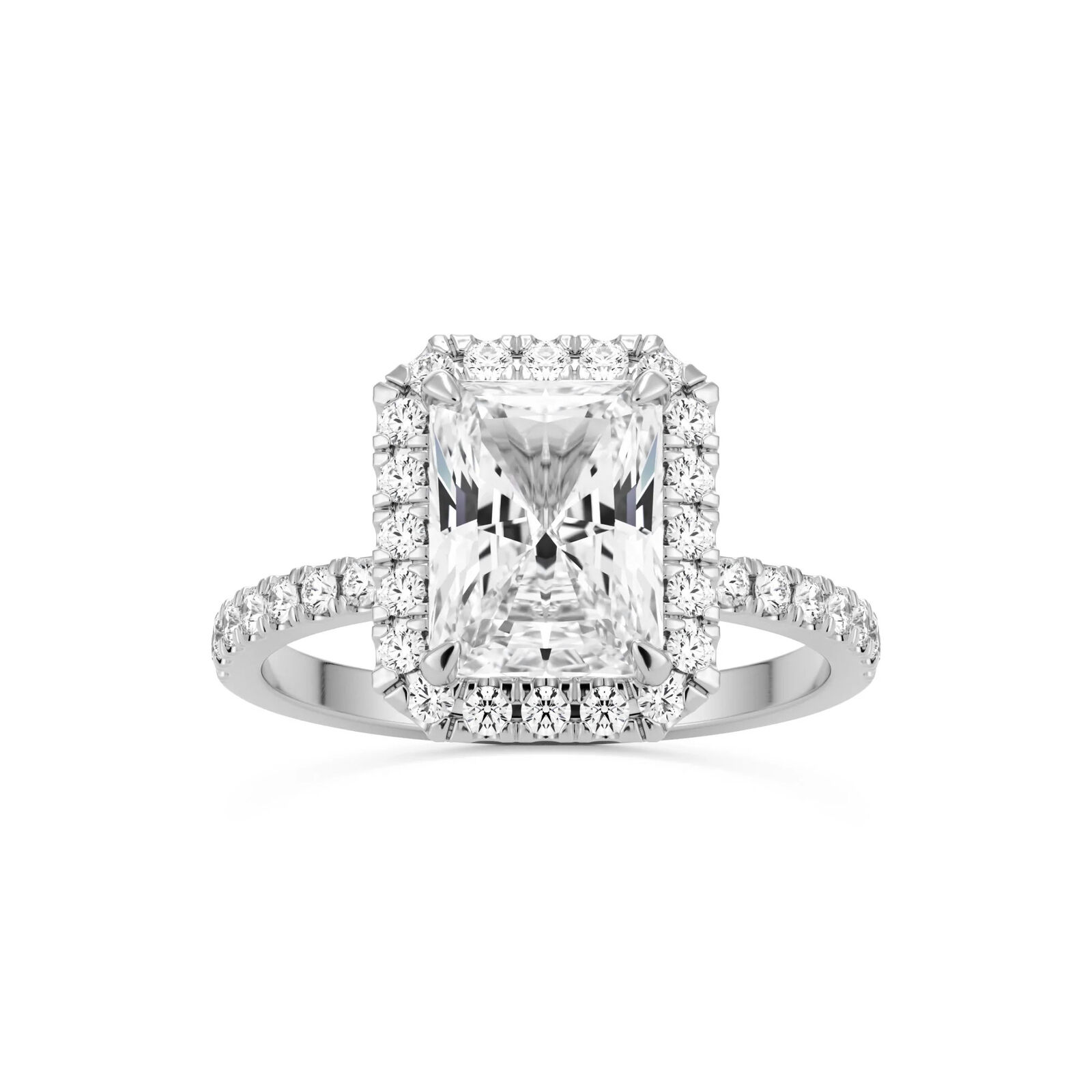 ISAAC WOLF Radiant Cut Pave Halo Engagement Ring 3CT Moissanite in 10k Gold