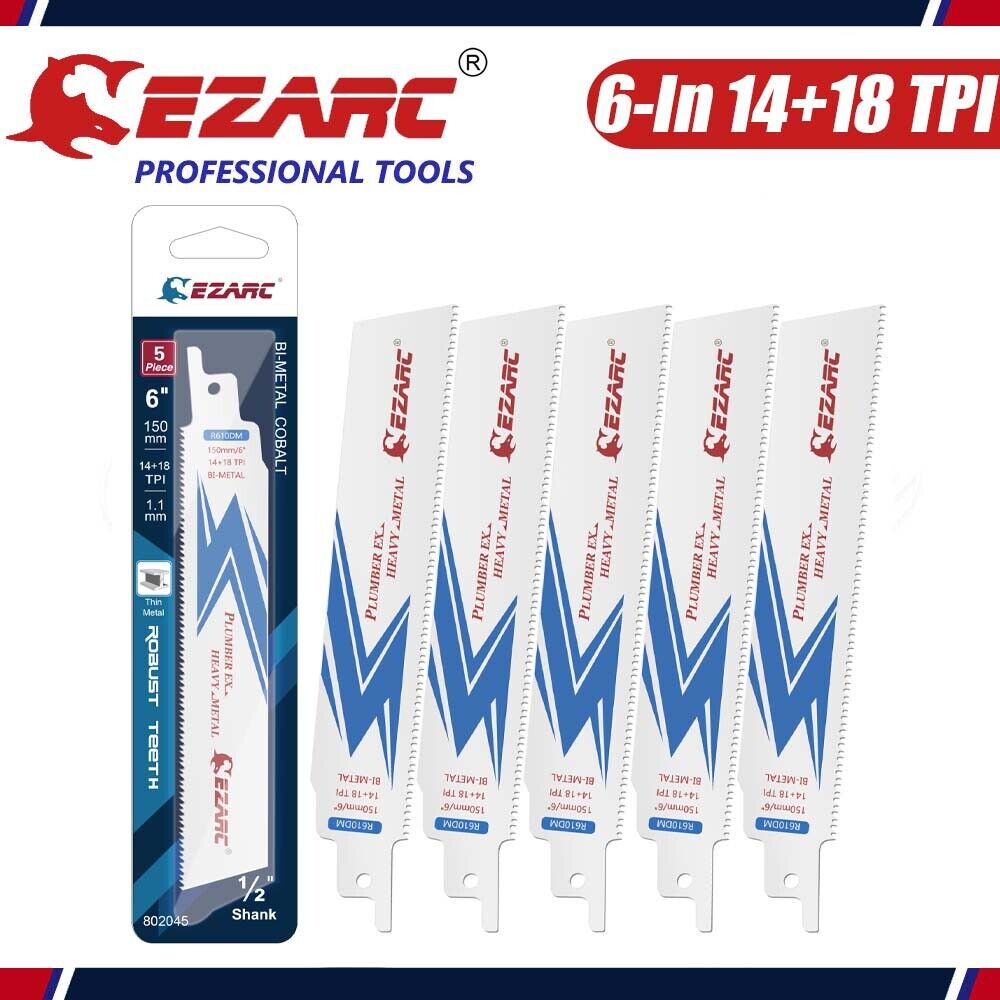 5PCS 6 INCH EZARC Reciprocating Saw Blade, Bi-Metal Blades 14+18TPI for Steel US