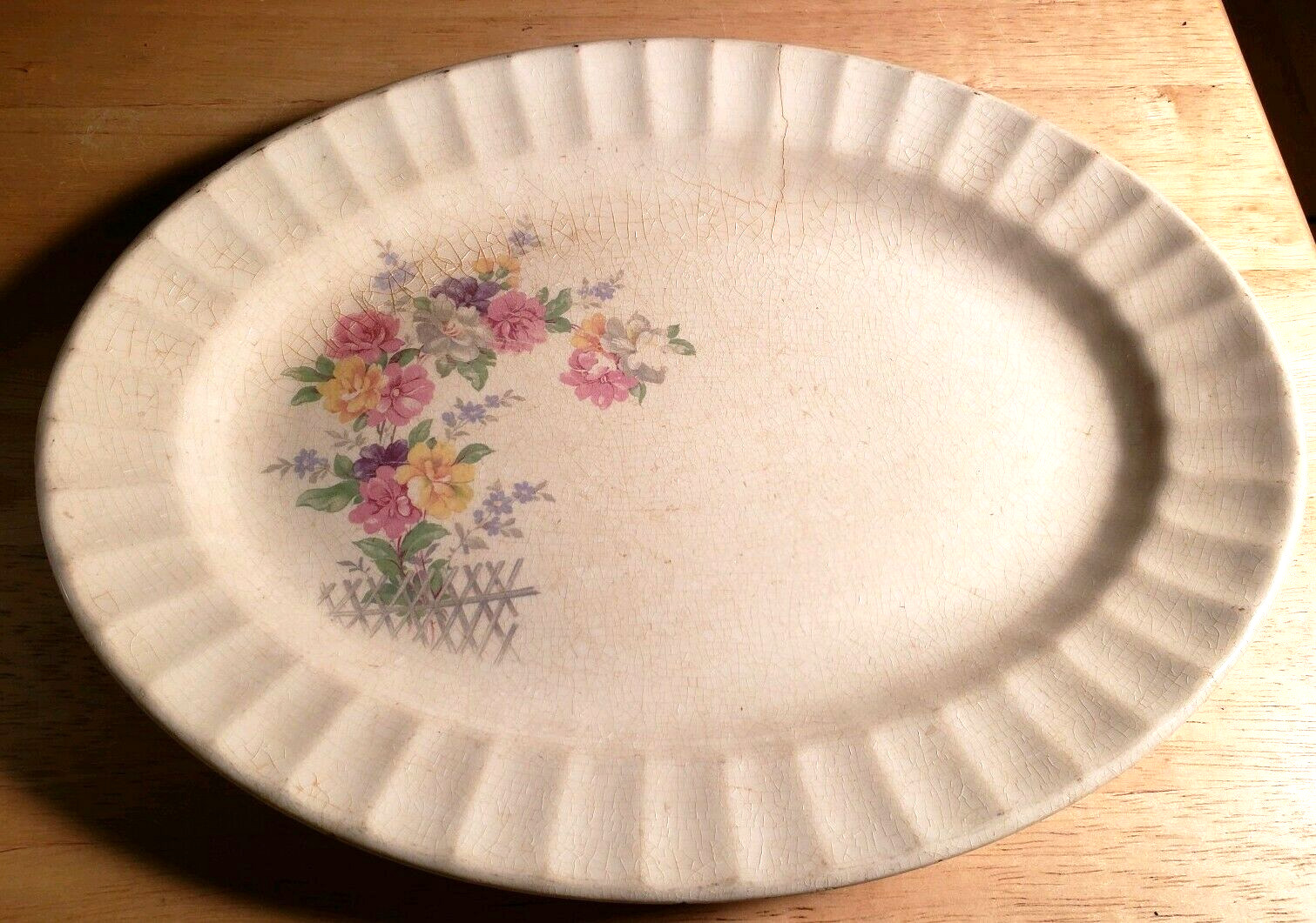 Oval Serving Platter Edwin M. Knowles China Co. Semi Vitreous USA Floral Pattern