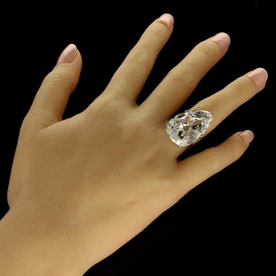 20.30CT Clear Huge Antique Old Mine Pear Shape Cubic Zirconia Solitaire Ring 