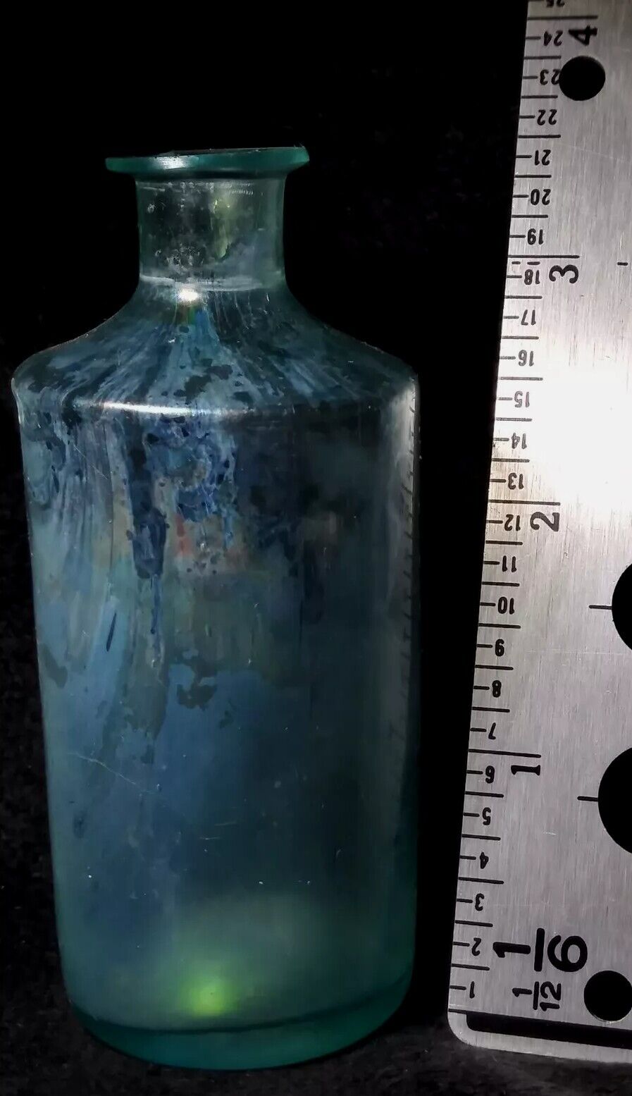 American Pontil Medicine Bottle Aqua Color 1840s Era Iridescent Patina Cracked