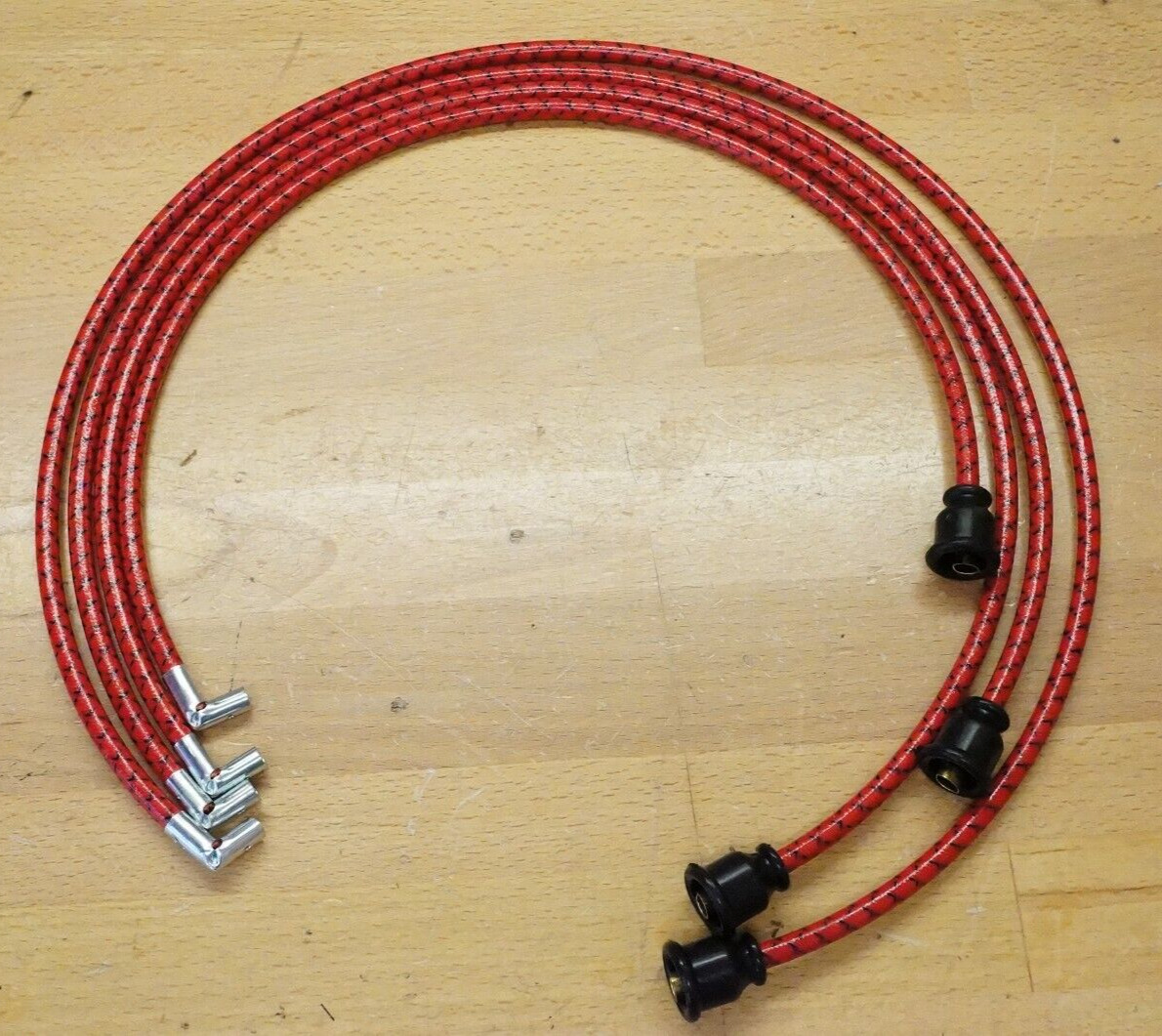Ford Early 8N Red Deluxe Cloth Covered Spark Plug Wire Set Early Model 1947-1950