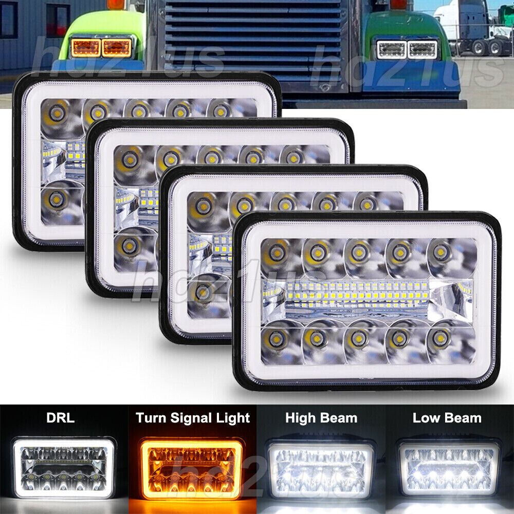 4X DOT Approved 4x6''LED Headlight Hi/Lo DRL for Peterbilt Kenworth Freightliner