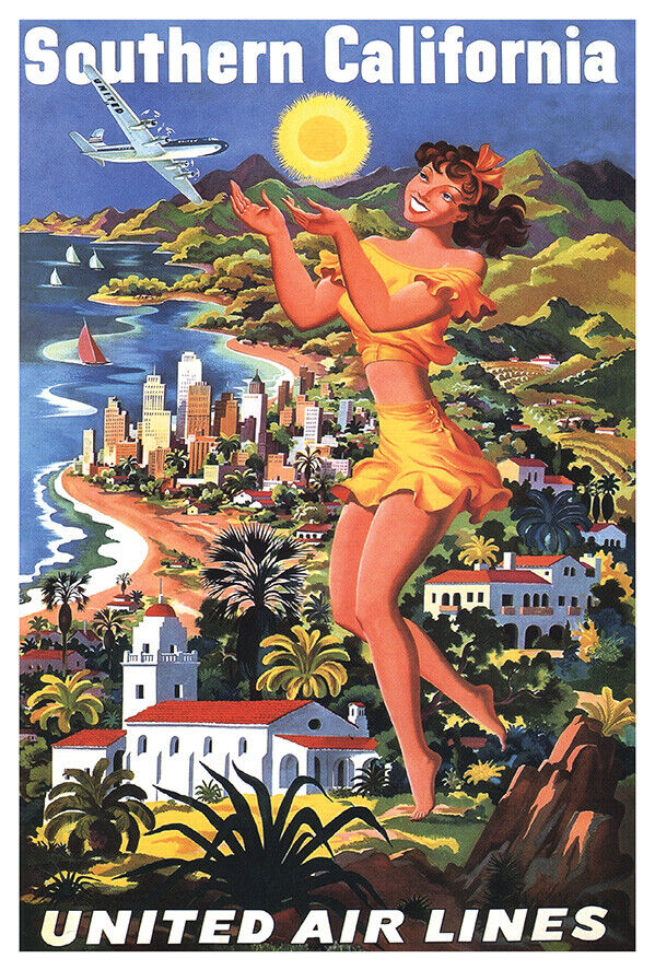 United Airlines - Southern California - 1940s - Vintage Travel Poster