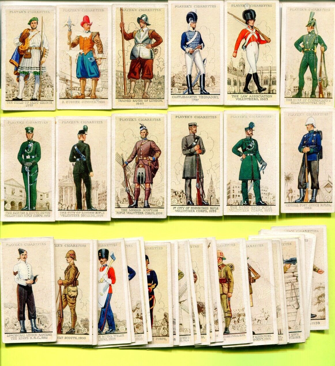 1939 JOHN PLAYER & SONS UNIFORMS OF THE TERRITORIAL ARMY 50 TOBACCO CARD LOT