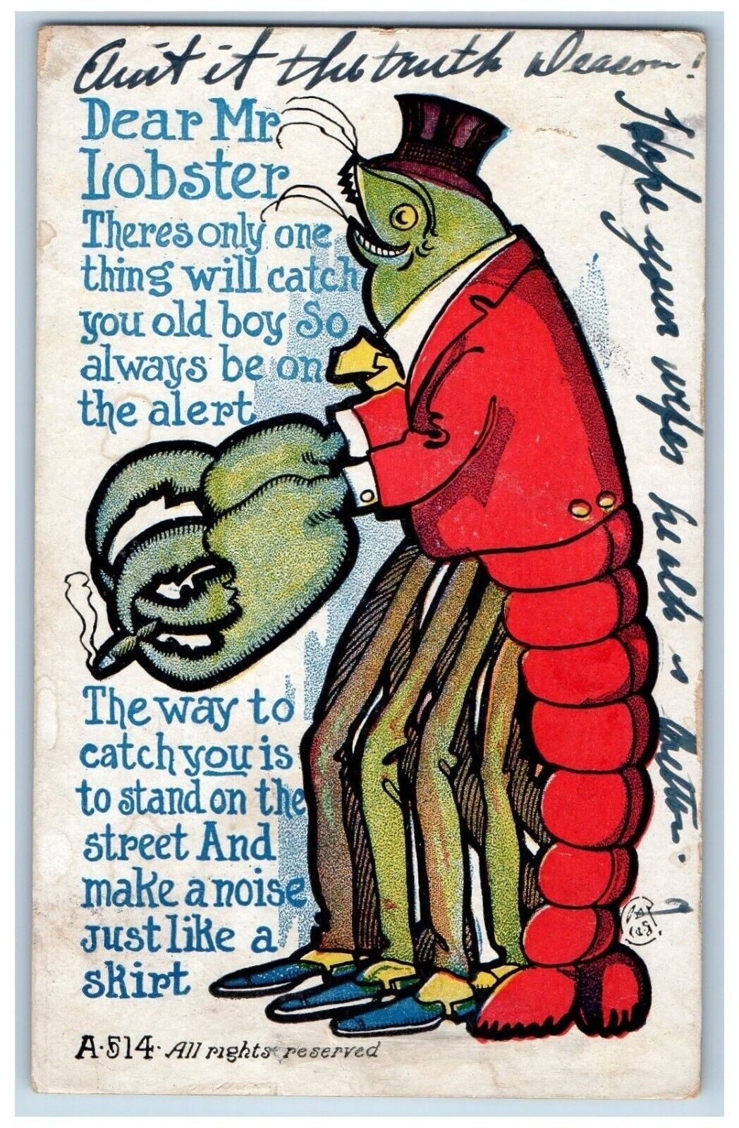 Salisbury North Carolina NC Postcard Anthropomorphic Lobster 1950 Vintage