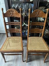 ANTIQUE 1800 PAIR #CHAIRS”PAINE FURN.CO.”42”HANDMADE OAK WICKER SEATS ORI.FINISH picture