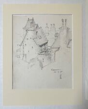 Antique Matted 1920s Walter  Church French Landscape Pencil Drawing, Caen picture