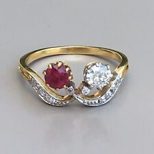 Edwardian 1900s Antique Toi et Moi Burma Ruby and Diamond Platinum 18K Ring  picture
