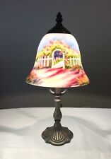 Tiffany-Style Table, Desk, Nightstand Lamp Painted Glass County Scene Floral 16” picture