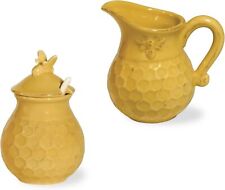 Embossed Stoneware Cream & Sugar Set 2-Piece embossed bee and honeycomb pattern picture