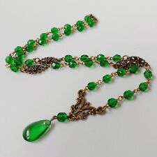 Vintage Necklace 20'' Green Czech Glass Beads Vintage Women`s Jewelry Art Deco picture