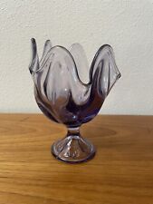 Vintage Viking Glass Lilac Teaberry Purple Six Petal Handkerchief Swung Vase MCM picture