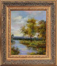 Gold Framed Oil Painting, Lakeview Landscape, French Scenery, Signed J Reneau picture