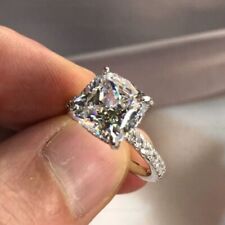 2.5CT Cushion Cut Moissanite Hidden Halo Engagement Ring 14k White Gold Plated picture