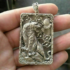 Old China Tibet Silver Handmade Force Tiger Statue Amulet Necklace Pendant Gift picture