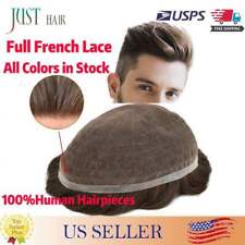 Full French Lace Hair Replacement System For Man Swiss Lace Men Toupee Hairpiece picture