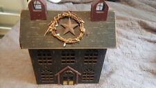 Vintage Primitive Saltbox House Green Stars  Americana Wooden Country Decor picture