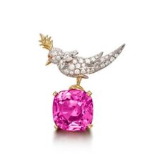 2.5CT Cushion Sapphire & CZ Schlumpberger Bird on a Rock Brooch in 925 Gold Over picture