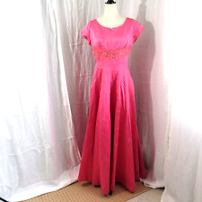 Vintage 1950's Women's Pink Duchess Satin Evening Gown Fit and Flared Medium picture