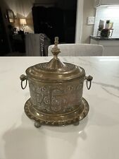 Antique Moroccan Brass Tea Caddy Box Or Sugar Pot picture