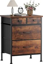 Night Stand with 4 Fabric Drawers, Small Dresser, Wood Top, Rustic Brown picture