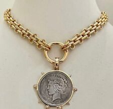 Dual Sided  Statement  large vintage coin pendant with chunky chain. picture