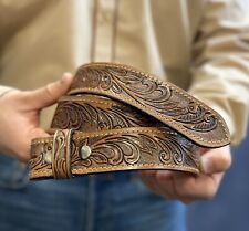 Western Belt Handmade Strap Men's Full Grain Leather No Buckle Cowboy Rodeo Belt picture