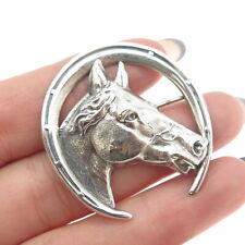 BEAU 925 Sterling Silver Antique Art Deco Horseshoe Lucky Pin Brooch picture