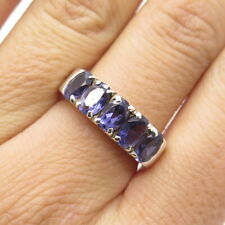 925 Sterling Silver Vintage Real Oval-Cut Iolite 5-Stone Ring Size 6.75 picture
