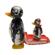 VINTAGE PLASTIC WALKING PENGUINS -MOM & YOUNGSTER– CHILD’S TOY – ABOUT 2.5” HIGH picture
