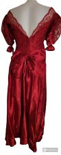 Vtg Alfred Angelo Sz M/L 70s 80s Red Puff Sleeve Lace Satin Bow Formal Dress  picture