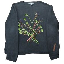 Rey Wear Sweater Womens 2X Hand Knit Black Colorful Floral Bouquet Embroidery picture