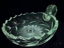 Vintage ABPG Brilliant Cut & Etched Manganese Glass Nappy Candy Dish With Handle picture