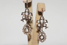 Antique Circa 1860s 8k Gold Natural Rose Cut Diamond Decorated Drop Earring picture