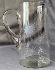 Vintage Etched Cut Glass Crystal Water Pitcher DAISY Design Floral 8.5x5