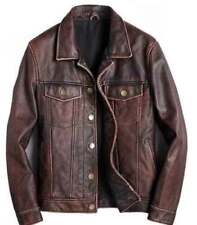 Mens Trucker Brown Real Genuine Leather Biker Cafe Racer vintage Jacket picture