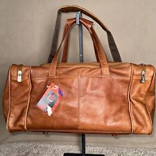Piel Brown Leather Brickyard Classic Travel Weekend Carry Duffle Bag With Strap picture