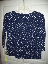 CROFT & BARROW Woman's Size PL Blouse Blue Polka Dots 3/4 Sleeve Scalloped Neck picture