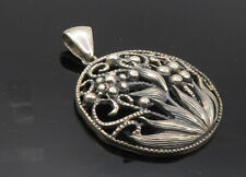 MEXICO 925 Sterling Silver - Vintage Dark Tone Blooming Flowers Pendant - PT7932 picture
