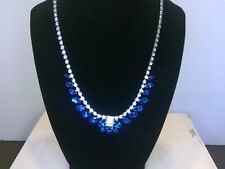 Vintage David B Silver Tone Metal Blue & Clear Rhinestone Necklace picture