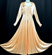 VTG 1940s Peach Bias Cut Handmade Satin Dressing Gown Peignoir Boudoir SWEEP picture