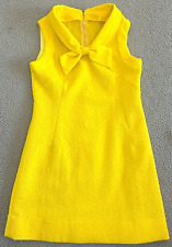 Vintage 60s Mod Dress Womens size Large Yellow Daisies Inlay Print Front Bow picture