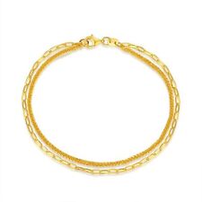 Pure 999 24K Yellow Gold Chain Double Wheat O Link Bracelet picture