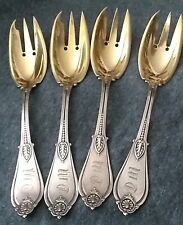 4 Beautiful Antique Sterling Oyster Forks Gold Wash Bowl & Tines Pat Appl For  picture